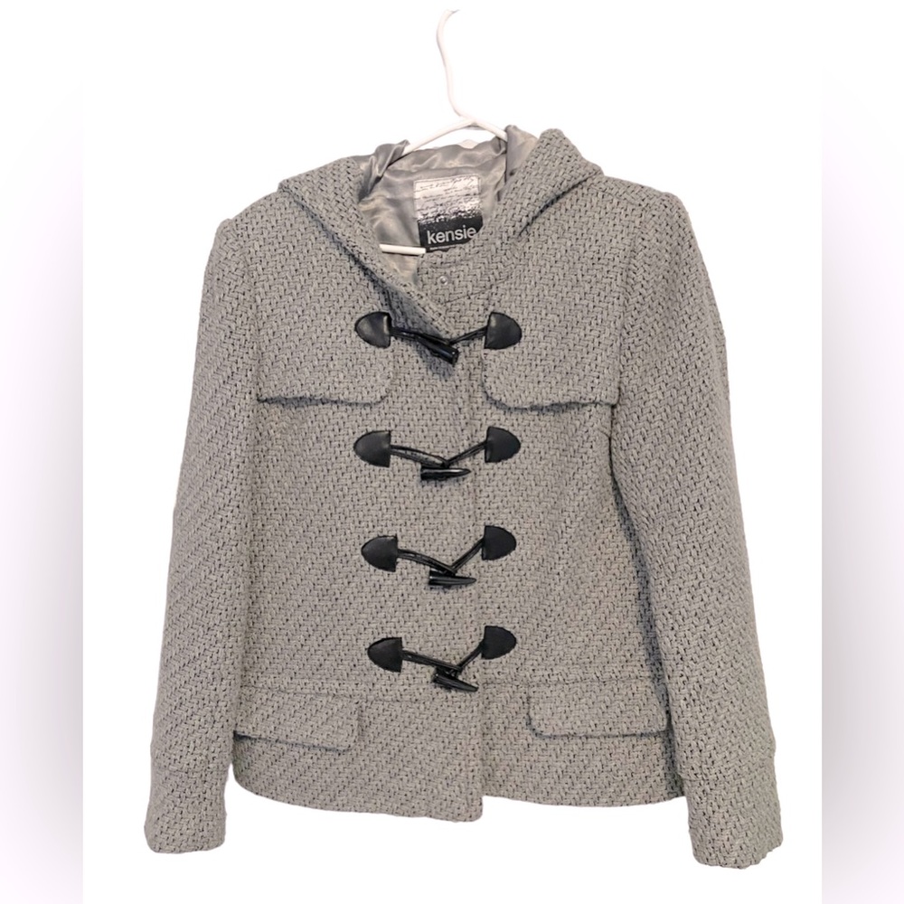 Kenzie XL toggle button coat with hood- gray